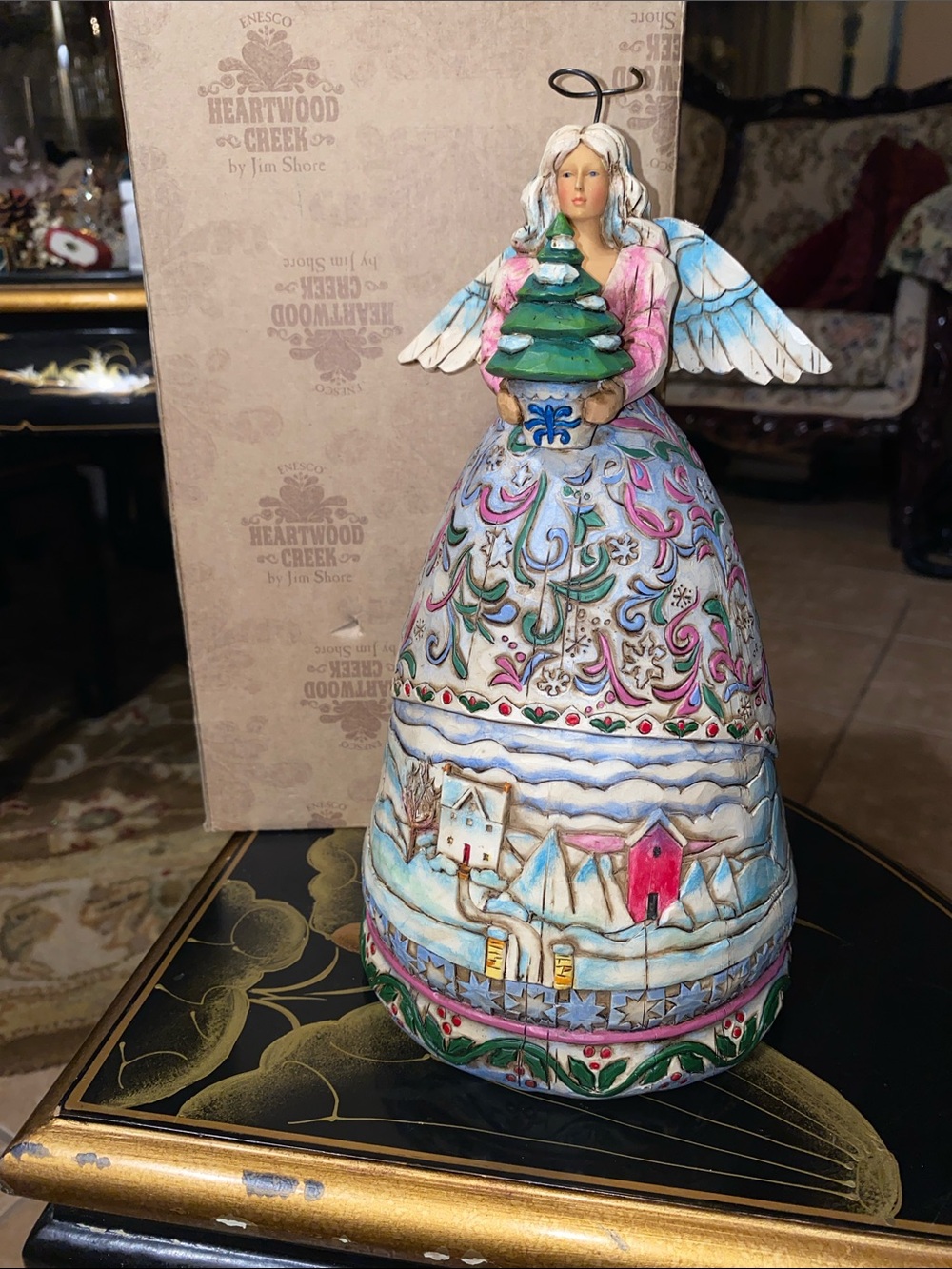 2004 Jim Shore Hand-Painted Angel with Pink, Blue & Green Accents In Box